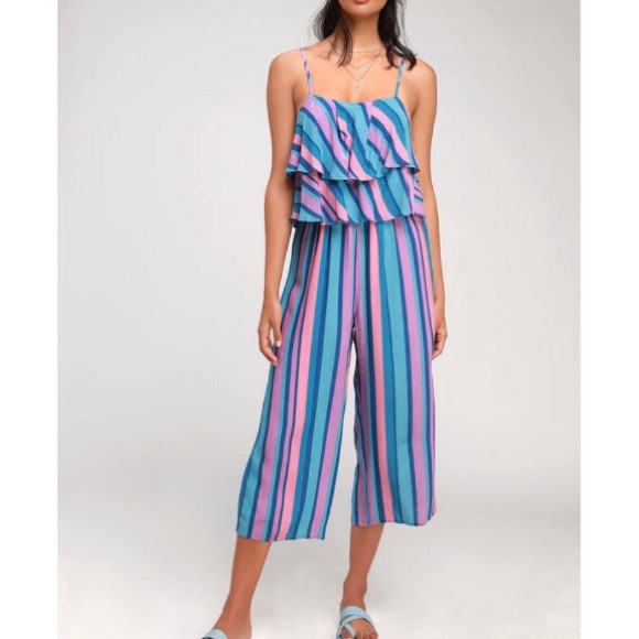 Lulus Pants - NWT Lulus Gretchen Striped Ruffled Jumpsuit